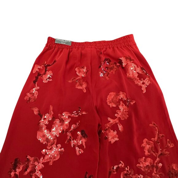 Chico's Pants Size 0 P NWT Red Pull On Sequin Wide Leg Holiday Red Allure Petite - Picture 3 of 12
